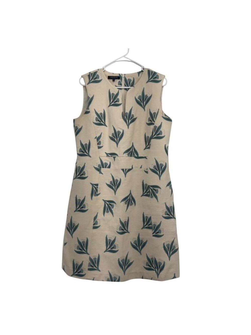 Lafayette 148 Jacquard Beige & Green Floral Sleeveless Dress SZ 10 Cotton Blend